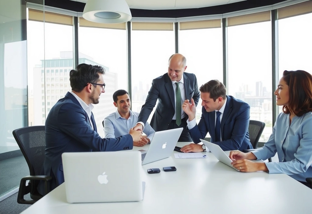 Professional business team collaboration in modern office setting