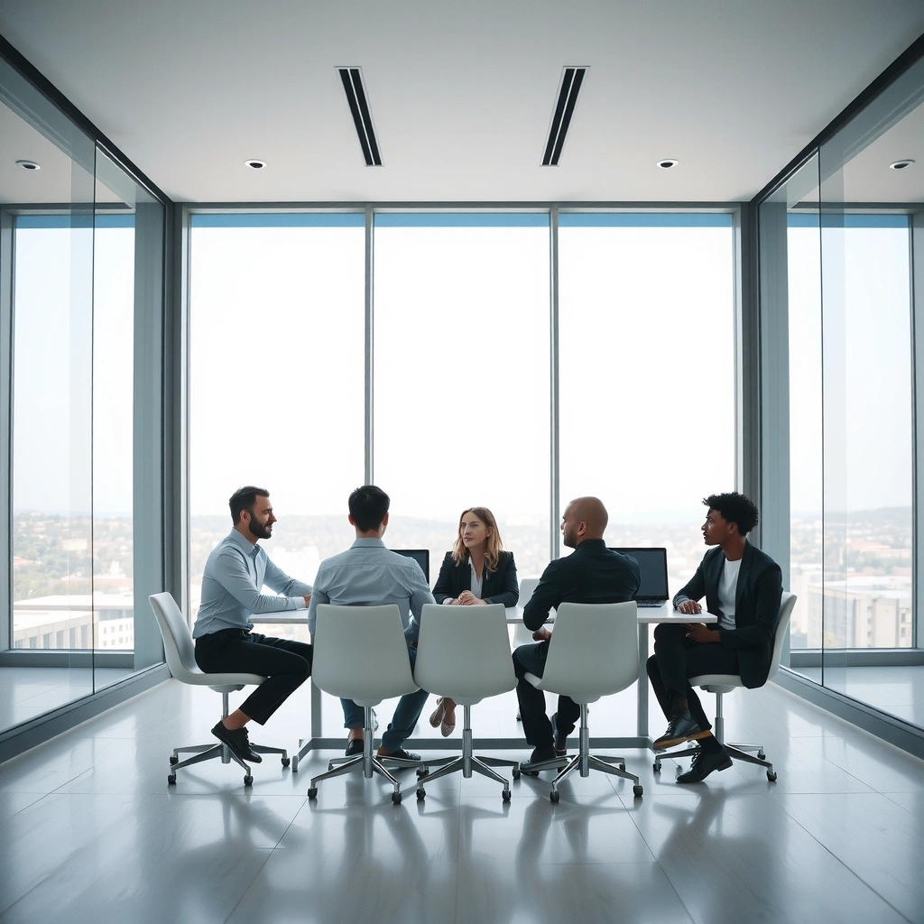 Modern marketing team collaborating in a contemporary office environment