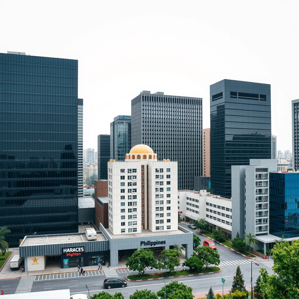 Philippine business district with modern skyscrapers and commercial buildings